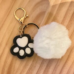 Paw Print Keychain with Fluffy Pom Pom